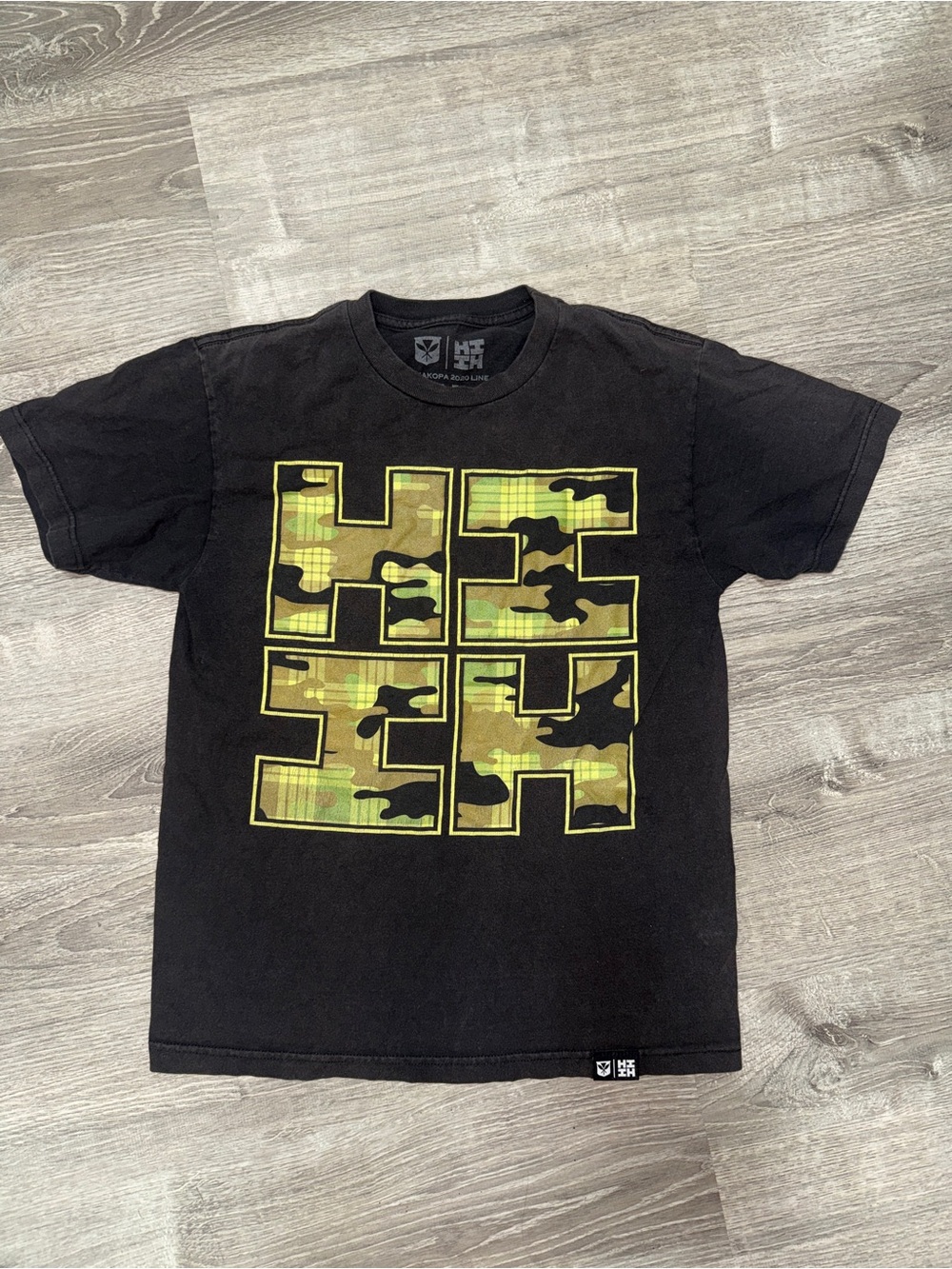 Hawaii's Finest Black Tee with Green Camo Block Graphic